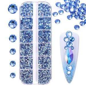 Makartt, 1110 Pcs Rhinestones Set, Black, Round, Multi-Size, Glass or Crystal, for DIY Crafts, Nail Art Supplies Accessories, Christmas Gift(A10- Nail Decoration Blue Rhinestone)