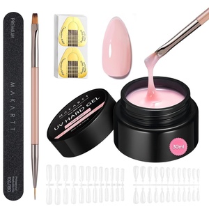 Makartt 3D Gel Nail Art: 4 in 1 Clear Solid Gel Builder for Extension UV Nail Glue for Acrylic Nails Rhinestones 3d Sculpting Gels Hard Gels for Nails UV/LED Nails Lamp Required 15ML 2 Bottles(Pink Gel Builder Kit)