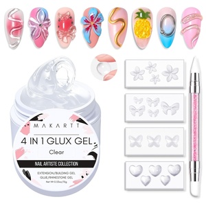 Makartt 3D Gel Nail Art: 4 in 1 Clear Solid Gel Builder for Extension UV Nail Glue for Acrylic Nails Rhinestones 3d Sculpting Gels Hard Gels for Nails UV/LED Nails Lamp Required 15ML 2 Bottles(Clear 3D Sculpting Kit)