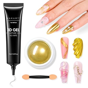 Makartt 3D Gel Nail Art, Sculpting Gel Glue for Drawing, Molding, Sculpture, Gems and Decoration, No Wipe Clear Gel Polish for DIY Nail Designs, 15g(A04-Clear 3D Nail Gel & Gold Chrome Nail Powder)