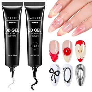 Makartt 3D Gel Nail Art, Sculpting Gel Glue for Drawing, Molding, Sculpture, Gems and Decoration, No Wipe Clear Gel Polish for DIY Nail Designs, 15g(A13-Clear&Noir)