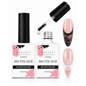 Makartt 3D Nail Gel: 8 ml Nail Foil Glue, Transfer Gels Adhesive for Linear, Shell, Ripple & Chrome Nail Powder Art Designs, UV LED Lamp Required(2pcs 15ml)