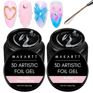 Makartt 3D Nail Gel: 8 ml Nail Foil Glue, Transfer Gels Adhesive for Linear, Shell, Ripple & Chrome Nail Powder Art Designs, UV LED Lamp Required(2pcs 8ml 3D Foil Nail Gel)