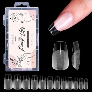 Makartt Almond Nail Tips: 500pcs Medium Pre-buffed Full Cover Clear Press on Nails 10 Sizes Soak Off Soft Gel Nail Tips Extension Professional Acrylic Fake Nails No Crease False Nail Salon DIY Art(A03-Medium Coffin-120PCS)