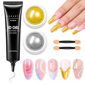 Makartt Blooming Gel & 3D Gel Nail Art Kit: Clear DIY Nail Art Supplies for Watercolor Marble Spreading Effect & 3D Drawing Molding Sculpture Gems and Decoration, UV LED Soak Off 15ml(A05-clear & chrome)