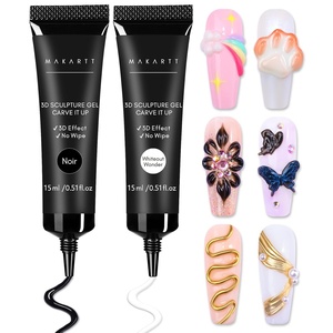 Makartt Blooming Gel & 3D Gel Nail Art Kit: Clear DIY Nail Art Supplies for Watercolor Marble Spreading Effect & 3D Drawing Molding Sculpture Gems and Decoration, UV LED Soak Off 15ml(A07-Whiteout Wonder & Noir)
