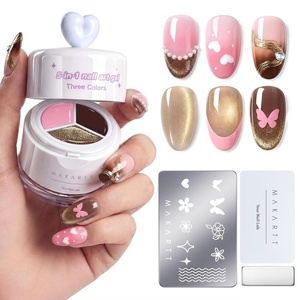 Makartt ColorPot 5-in-1 Nail Art Gel: 3 Colors Gel Nail Polish No Wipe with Nail Stamp for Stamping, Ombre Patting, Painting, Sculpting & French Tips with Silicone Head for Manicure Home DIY Salon(Peachy Cocoa)
