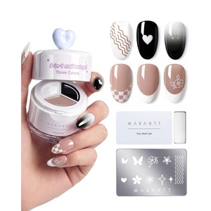 Makartt ColorPot 5-in-1 Nail Art Gel: 3 Colors Gel Nail Polish No Wipe with Nail Stamp for Stamping, Ombre Patting, Painting, Sculpting & French Tips with Silicone Head for Manicure Home DIY Salon(Boba Cream)