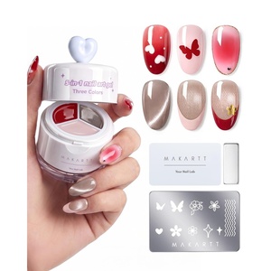 Makartt ColorPot 5-in-1 Nail Art Gel: 3 Colors Gel Nail Polish No Wipe with Nail Stamp for Stamping, Ombre Patting, Painting, Sculpting & French Tips with Silicone Head for Manicure Home DIY Salon(Berry Ribbon)