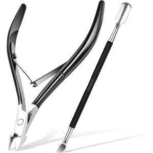 Makartt Cuticle Trimmer with Cuticle Pusher – Stainless Steel Cuticles Nipper with Dual Spring, Ergonomic Handle, 7mm Blade & Dual-Ended Pusher for Nail Care & Gel Removal, Pink(Black)