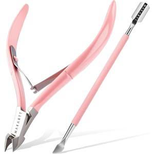 Makartt Cuticle Trimmer with Cuticle Pusher – Stainless Steel Cuticles Nipper with Dual Spring, Ergonomic Handle, 7mm Blade & Dual-Ended Pusher for Nail Care & Gel Removal, Pink(Pink)