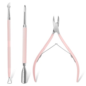 Makartt Cuticle Trimmer with Cuticle Pusher, Silver Nail Trimmer Nail Care Manicure and Pedicure Kit with Stainless Steel Cuticle Nipper and Dual End Nail Pushers for Home Salon Use (Pack of 3 PCS)(Pink-3pcs)