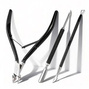 Makartt Cuticle Trimmer with Cuticle Pusher, Silver Nail Trimmer Nail Care Manicure and Pedicure Kit with Stainless Steel Cuticle Nipper and Dual End Nail Pushers for Home Salon Use (Pack of 3 PCS)(Black-3pcs)