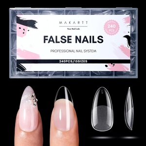 Makartt Extra Short Almond Nail Tips: 240PCS, 15 Sizes, Half Matte, Clear Fake Nails – Full Cover Soft Acrylic Press On Nail Extensions Supplies Salon and Home DIY for Flat & Natural Nail Beds(240 PCS-Medium Almond)