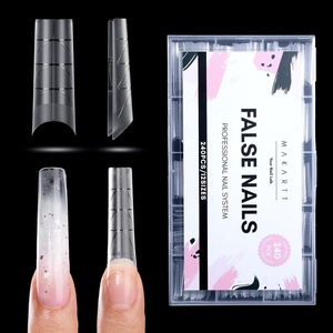 Makartt Extra Short Almond Nail Tips: 240PCS, 15 Sizes, Half Matte, Clear Fake Nails – Full Cover Soft Acrylic Press On Nail Extensions Supplies Salon and Home DIY for Flat & Natural Nail Beds(240 PCS-XL Tapered Square)