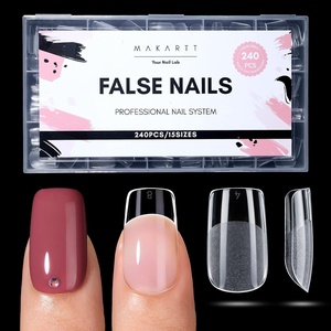 Makartt Extra Short Almond Nail Tips: 240PCS, 15 Sizes, Half Matte, Clear Fake Nails – Full Cover Soft Acrylic Press On Nail Extensions Supplies Salon and Home DIY for Flat & Natural Nail Beds(240 PCS-Short Square)