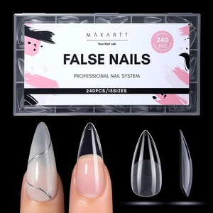 Makartt Extra Short Almond Nail Tips: 240PCS, 15 Sizes, Half Matte, Clear Fake Nails – Full Cover Soft Acrylic Press On Nail Extensions Supplies Salon and Home DIY for Flat & Natural Nail Beds(240 PCS-Medium Stiletto Almond)