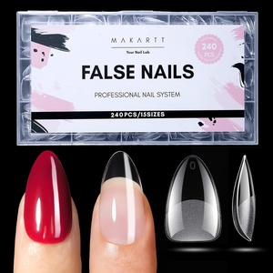 Makartt Extra Short Almond Nail Tips: 240PCS, 15 Sizes, Half Matte, Clear Fake Nails – Full Cover Soft Acrylic Press On Nail Extensions Supplies Salon and Home DIY for Flat & Natural Nail Beds(240 PCS-Short Almond)