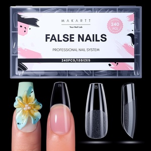 Makartt Extra Short Almond Nail Tips: 240PCS, 15 Sizes, Half Matte, Clear Fake Nails – Full Cover Soft Acrylic Press On Nail Extensions Supplies Salon and Home DIY for Flat & Natural Nail Beds(240 PCS-Medium Coffin)