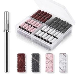 Makartt Nail Drill Bits Sanding Bands for Nail Drill, 100Pcs 4 Color Coarse Fine 80/120/180/240 Grit File Sand with 3.1mm Mini Mandrel Nail Bit Set for Acrylic Nails Gel Manicures and Pedicure(Black/White/Pink/Brown)