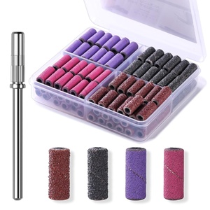Makartt Nail Drill Bits Sanding Bands for Nail Drill, 100Pcs 4 Color Coarse Fine 80/120/180/240 Grit File Sand with 3.1mm Mini Mandrel Nail Bit Set for Acrylic Nails Gel Manicures and Pedicure(Brown-Black-Purple-Rose Red)