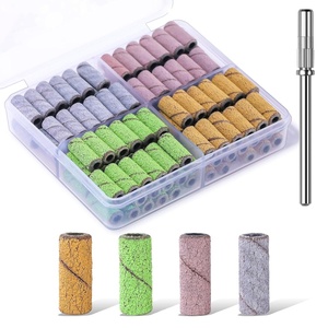 Makartt Nail Drill Bits Sanding Bands for Nail Drill, 100Pcs 4 Color Coarse Fine 80/120/180/240 Grit File Sand with 3.1mm Mini Mandrel Nail Bit Set for Acrylic Nails Gel Manicures and Pedicure(Yellow-Green-Pink-White)