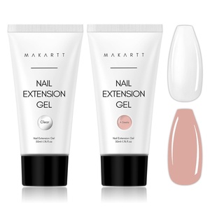 Makartt Poly Nail Gel Kit, 2PCs 50ML Clear & Nature Pink Colors, Large Capacity Poly Extension Nail Gel Kit, Strong Builder for Extension, 3D Diy Hard Gels Manicures Home Salon(2 Colors Clear and Nude)