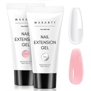 Makartt Poly Nail Gel Kit, 2PCs 50ML Clear & Nature Pink Colors, Large Capacity Poly Extension Nail Gel Kit, Strong Builder for Extension, 3D Diy Hard Gels Manicures Home Salon(2 Colors Crystal Clear and Nature Pink)