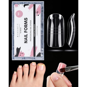 Makartt Sandwich Dual Nail Forms for Builder and Poly Nail Gel Extensions, Long Coffin Top and Bottom Molds, Helps Reduce Gel Overflow and Reshaping, Reusable Molds 280 PCS 14 Sizes with Guide Lines(Square Toe Dual Forms 150 Pcs)