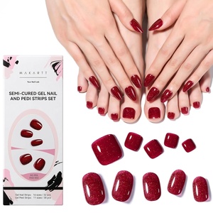 Makartt Semi Cured Gel Nail Strips Kit 2 Packs – Real Gel, HEMA & TPO Free, 16 Sizes Anti-Lift Fit, UV Light Required, Salon Quality, Long Lasting, Includes Dual-Ended Tool & Prep Kit (Crystal Clear)(Dark Red (H+f))