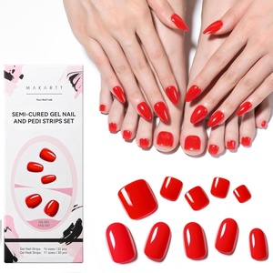Makartt Semi Cured Gel Nail Strips Kit 2 Packs – Real Gel, HEMA & TPO Free, 16 Sizes Anti-Lift Fit, UV Light Required, Salon Quality, Long Lasting, Includes Dual-Ended Tool & Prep Kit (Crystal Clear)(Classic Red (H+f))
