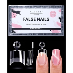 Makartt Short Square Nail Tips: 504 PCS Half Cover Pre-shaped Acrylic Nail Tips, Half Matte, 15 Sizes, False Nails – Easy-to-go Nail Extensions Manicure Supplies Salon DIY at Home(A-504 PCS-half cover short square)