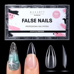 Makartt Short Square Nail Tips: 504 PCS Half Cover Pre-shaped Acrylic Nail Tips, Half Matte, 15 Sizes, False Nails – Easy-to-go Nail Extensions Manicure Supplies Salon DIY at Home(A-504 PCS-medium sharp-tip-almond)