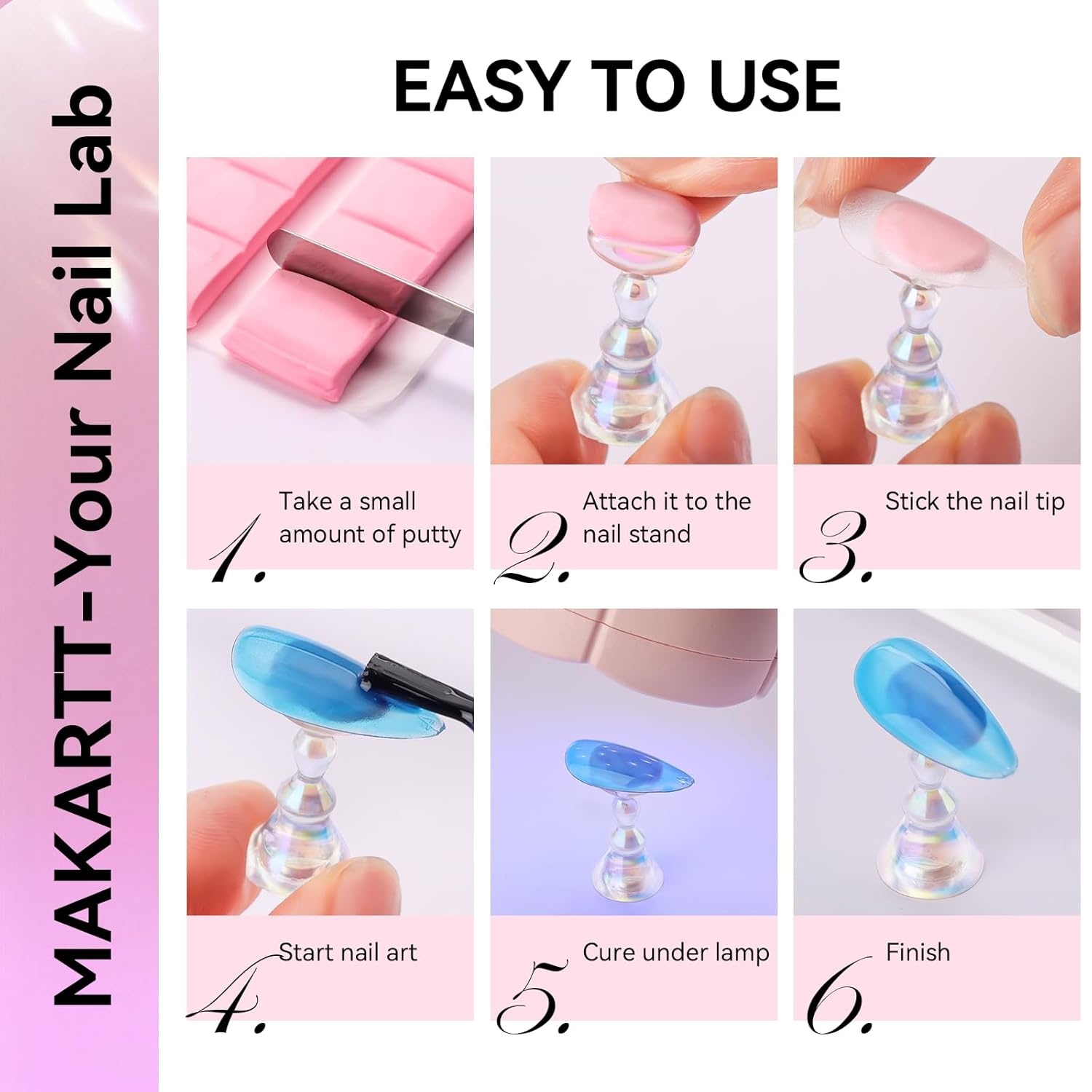 image:imageMakartt Press on Nail Stand for Nail Art Practice and Display 10PCS Strong Magnetic Tip Holders with 2 Clear Bar Bases 1 Cloud Nail Holder amp 200 Adhesive Tabs for Beginners Nail TechAurora ClearPink