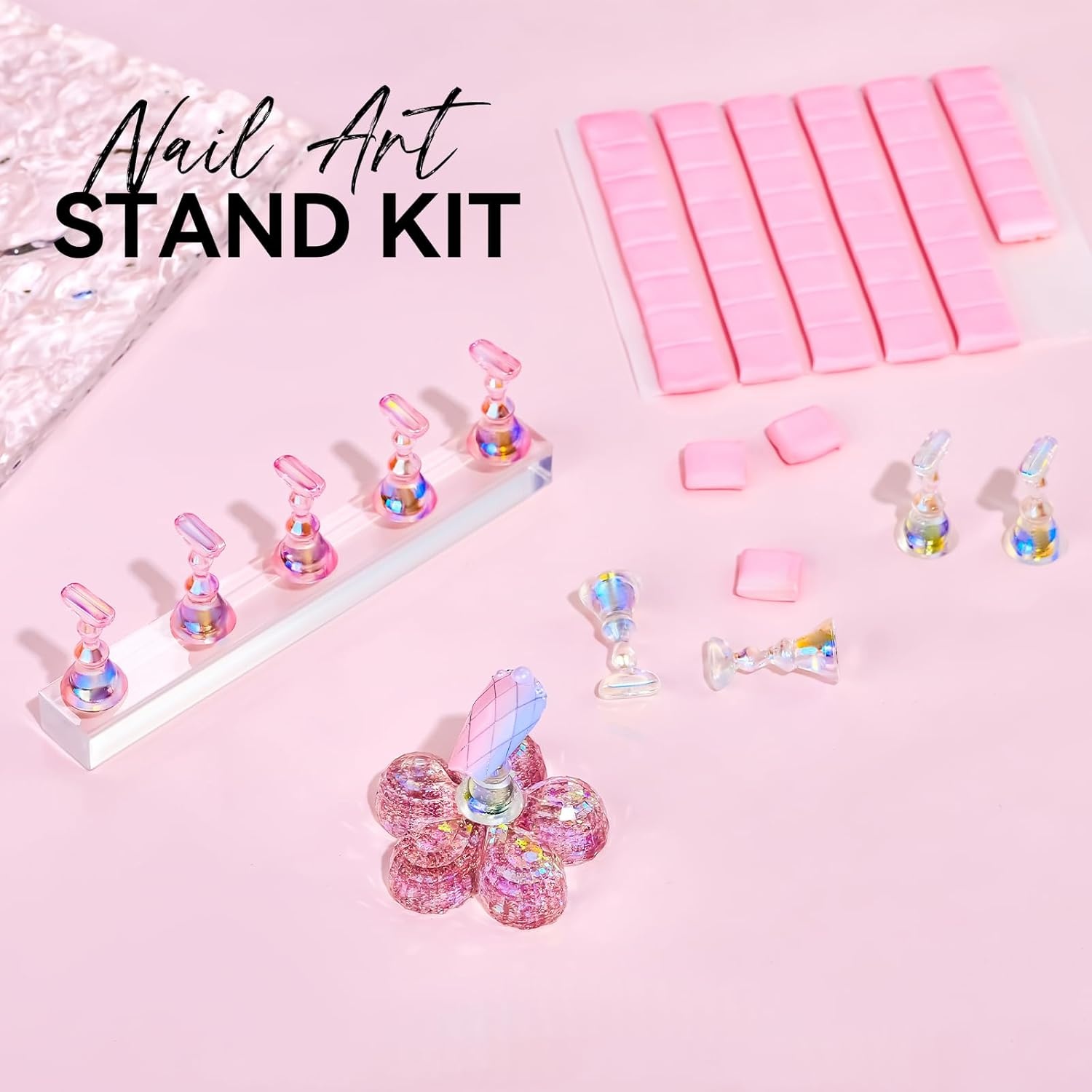 image:imageMakartt Press on Nail Stand for Nail Art Practice and Display 10PCS Strong Magnetic Tip Holders with 2 Clear Bar Bases 1 Cloud Nail Holder amp 200 Adhesive Tabs for Beginners Nail TechAurora ClearPink