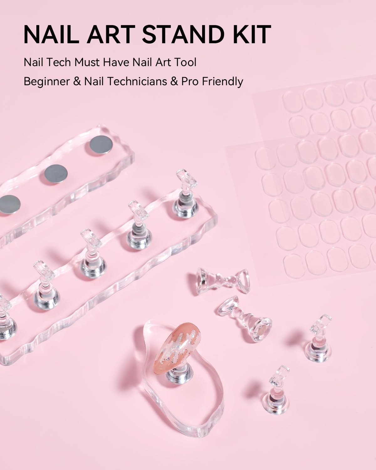 image:imageMakartt Press on Nail Stand for Nail Art Practice and Display 10PCS Strong Magnetic Tip Holders with 2 Clear Bar Bases 1 Cloud Nail Holder amp 200 Adhesive Tabs for Beginners Nail TechPedestal