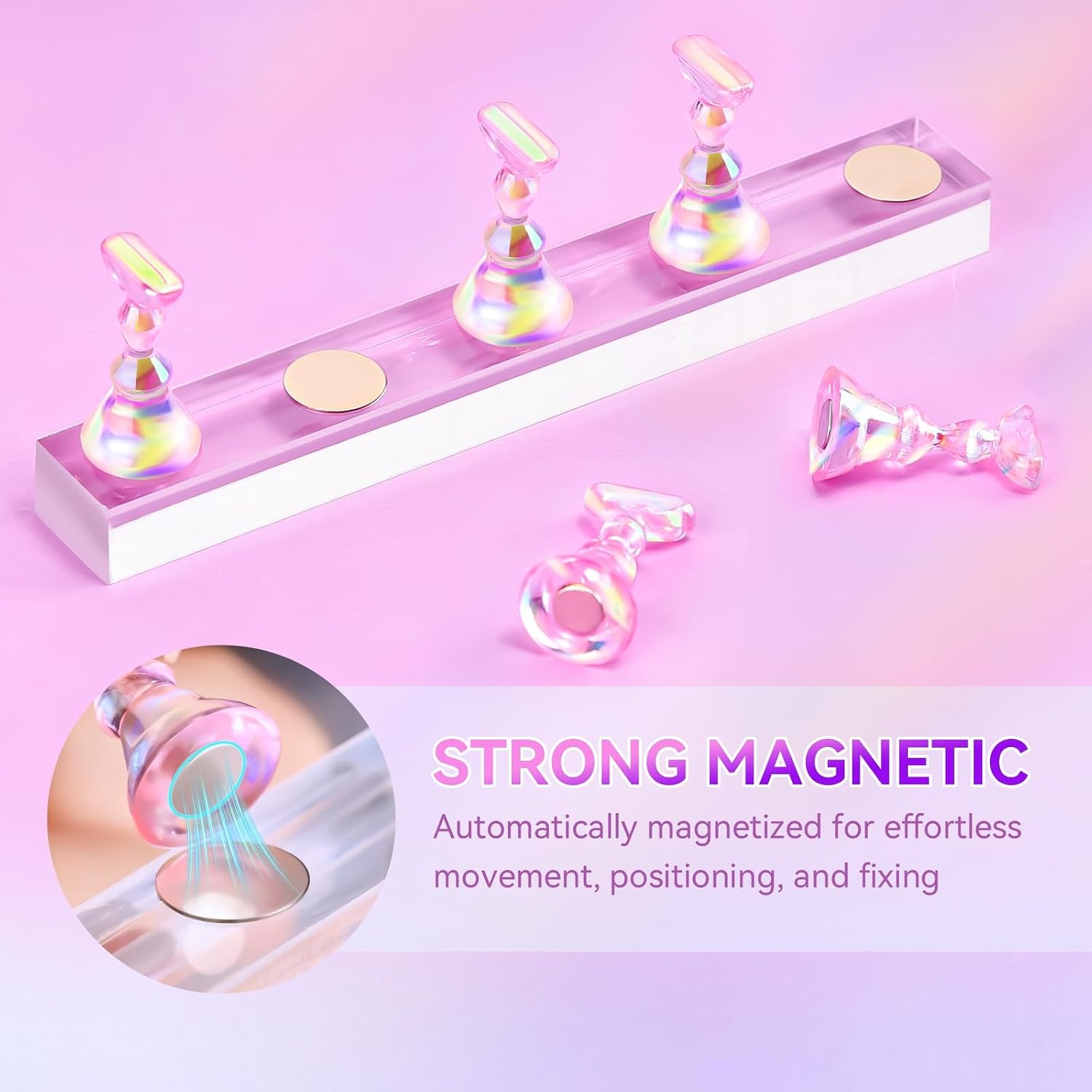 image:imageMakartt Press on Nail Stand for Nail Art Practice and Display 10PCS Strong Magnetic Tip Holders with 2 Clear Bar Bases 1 Cloud Nail Holder amp 200 Adhesive Tabs for Beginners Nail TechPinkClear