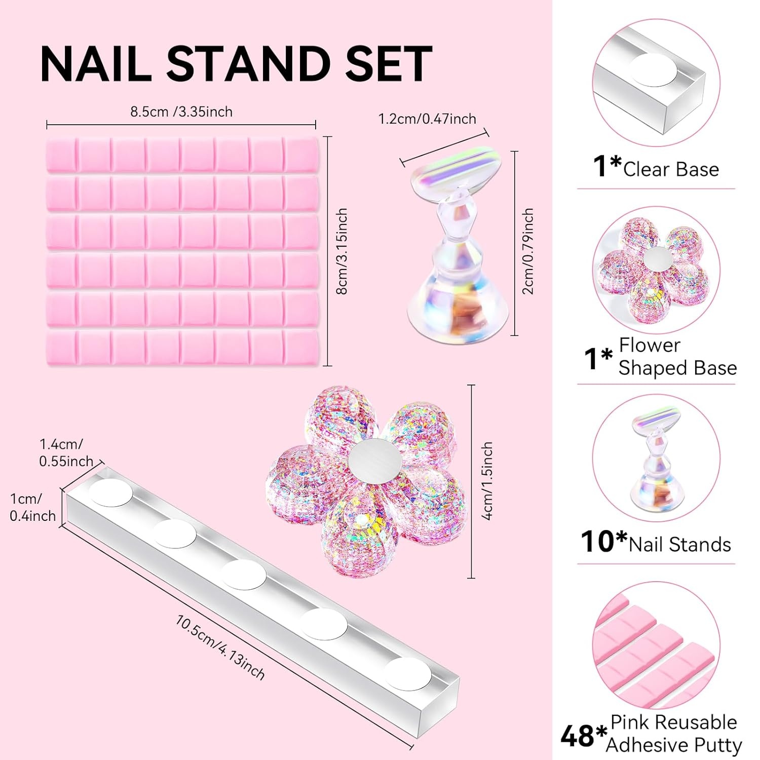 image:imageMakartt Press on Nail Stand for Nail Art Practice and Display 10PCS Strong Magnetic Tip Holders with 2 Clear Bar Bases 1 Cloud Nail Holder amp 200 Adhesive Tabs for Beginners Nail TechAurora ClearPink