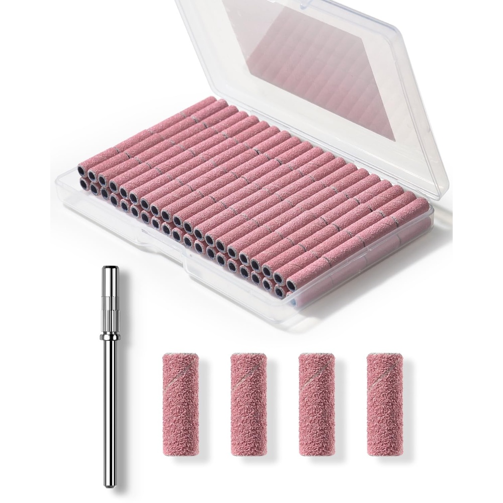 image:imageMakartt Nail Drill Bits Sanding Bands  100 Pcs 180240 Grit File Set with 31mm Mini Mandrel for Acrylic Gel Manicure and Pedicure Pink180 Grit