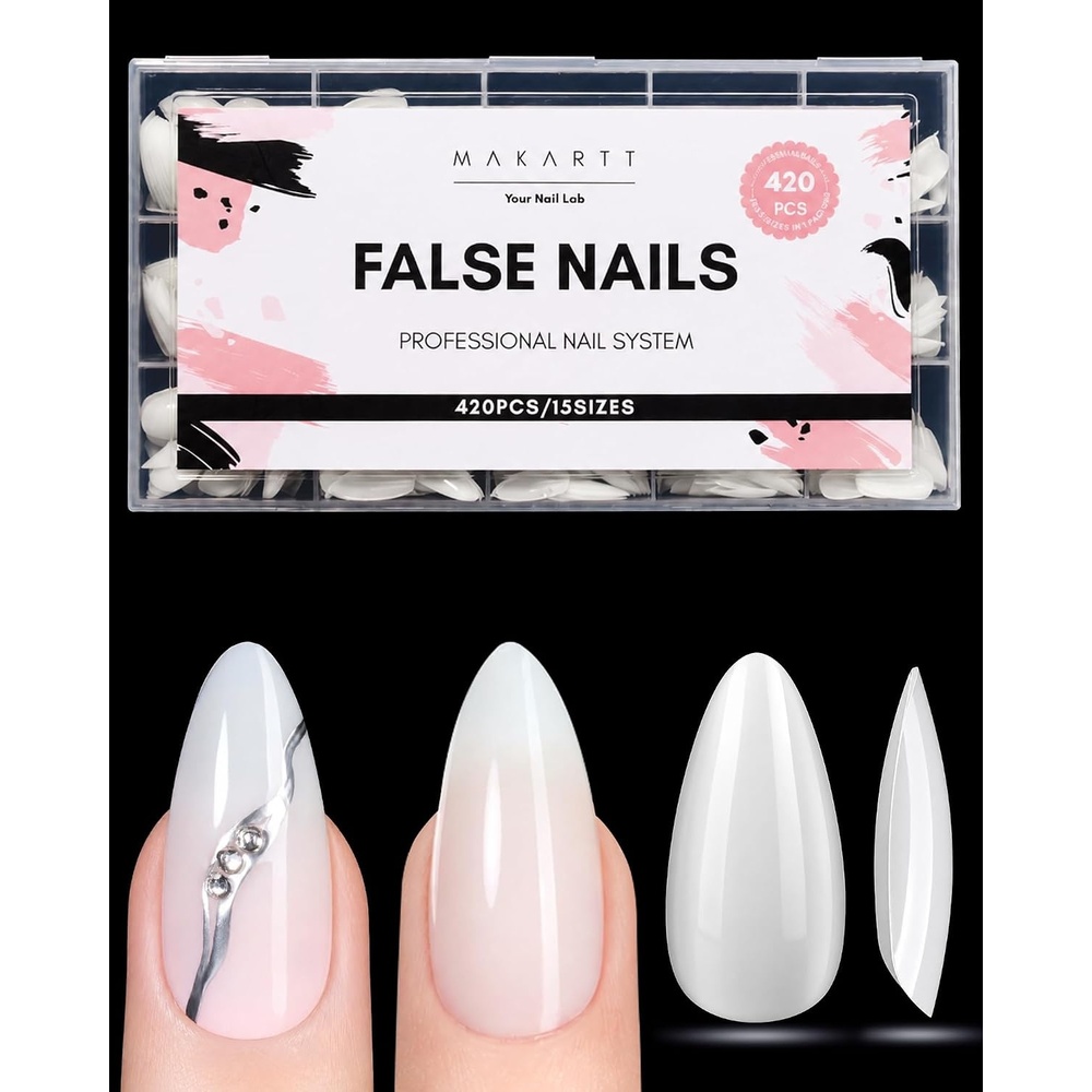 image:imageMakartt Off White Short Round Nail Tips 420 Pcs 15 Sizes Press On Nails PreColored Full Cover PMMA Fake Nails For Short Extension Base Color for Nail Art Design Salon Manicure And Home DIY NailsMedium ALmond White Nails