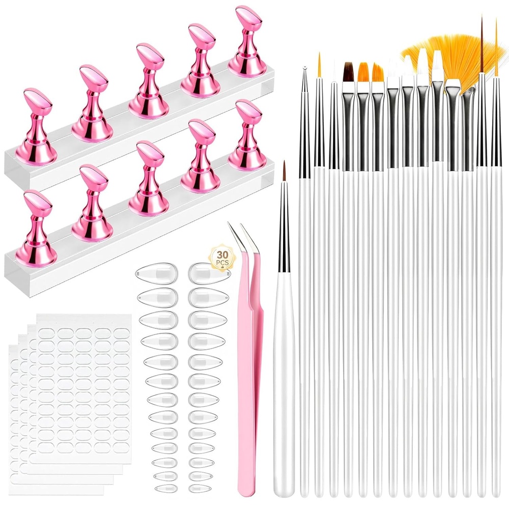 image:imageMakartt Press on Nail Stand for Nail Art Practice and Display 10PCS Strong Magnetic Tip Holders with 2 Clear Bar Bases 1 Cloud Nail Holder amp 200 Adhesive Tabs for Beginners Nail Techpurely white