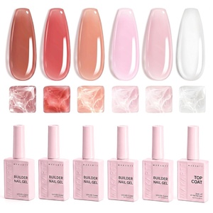 Makartt 8-in-1 Nail Builder & Top Coat Set, Glossy Jelly Pink Colors – 15ML | Large Capacity for Professional Salon Nail Art DIYer, Self Leveling Rubber Base Nail Shape Strengthener Long Lasting Shine(Nude Pink Gel Poish & Top Coat)