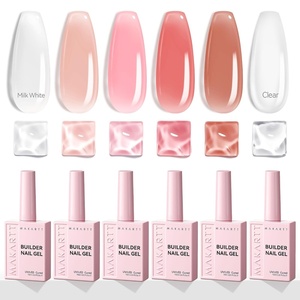 Makartt 8-in-1 Nail Builder & Top Coat Set, Glossy Jelly Pink Colors – 15ML | Large Capacity for Professional Salon Nail Art DIYer, Self Leveling Rubber Base Nail Shape Strengthener Long Lasting Shine(6 Pcs Nude Gel Polish Kit)