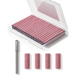 Makartt Nail Drill Bits Sanding Bands – 100 Pcs 180/240 Grit File Set with 3.1mm Mini Mandrel for Acrylic Gel Manicure and Pedicure Pink(180 Grit)