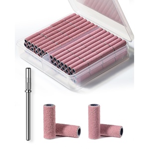 Makartt Nail Drill Bits Sanding Bands – 100 Pcs 180/240 Grit File Set with 3.1mm Mini Mandrel for Acrylic Gel Manicure and Pedicure Pink(180-240 Grit)