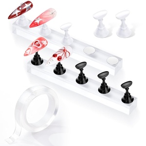 Makartt Press on Nail Stand for Nail Art Practice and Display | 10PCS Strong Magnetic Tip Holders with 2 Clear Bar Bases, 1 Cloud Nail Holder & 200 Adhesive Tabs for Beginners, Nail Tech(White+Black)
