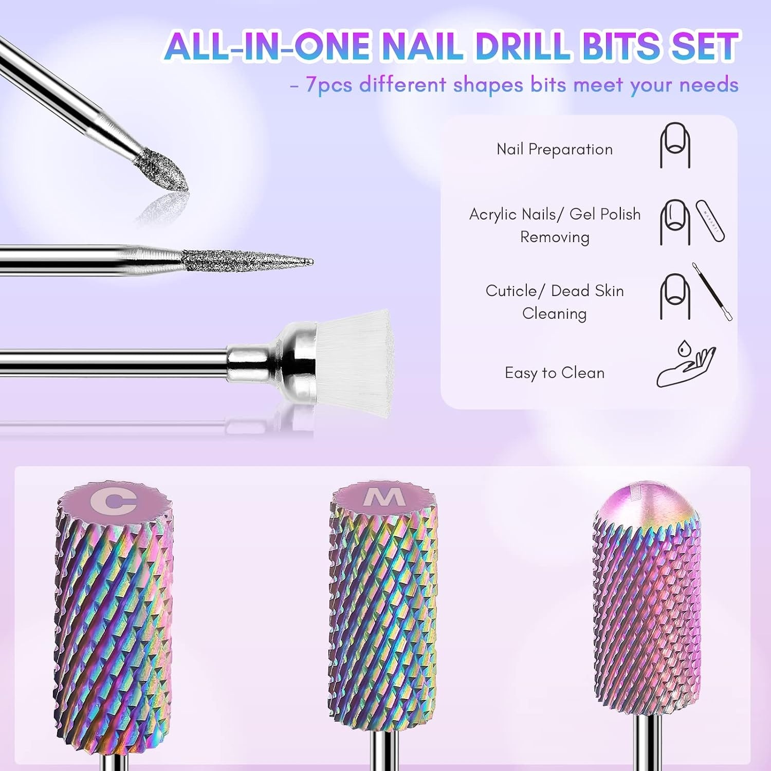 image:imageMakartt 7Pcs Nail Drill Bits 332 Inch Dimond Sanding Bit Sets for Nail Drill EFileNail Drill Bit Sets Ceramic Acrylic Gel Bit KitManicure Pedicure Remover Tools Salon Home DIY Use