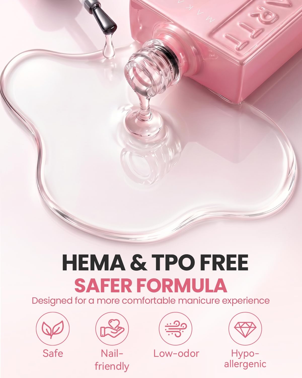 image:imageMakartt HemaFree Rubber Base Top Coat Set TpoFree 6in1 Rubber Gel Polish Nude No Wipe Top Coat for Thin Nails Repair Strengthener Building LongLasting Soak Off UV Salon Home Manicure 15MLClear