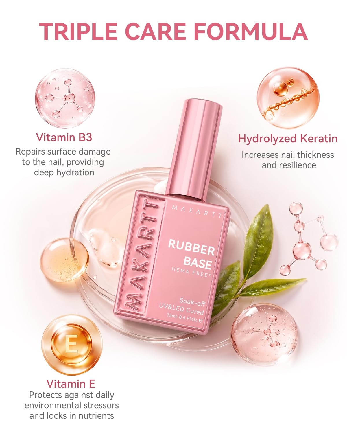 image:imageMakartt HemaFree Rubber Base Top Coat Set TpoFree 6in1 Rubber Gel Polish Nude No Wipe Top Coat for Thin Nails Repair Strengthener Building LongLasting Soak Off UV Salon Home Manicure 15MLClear