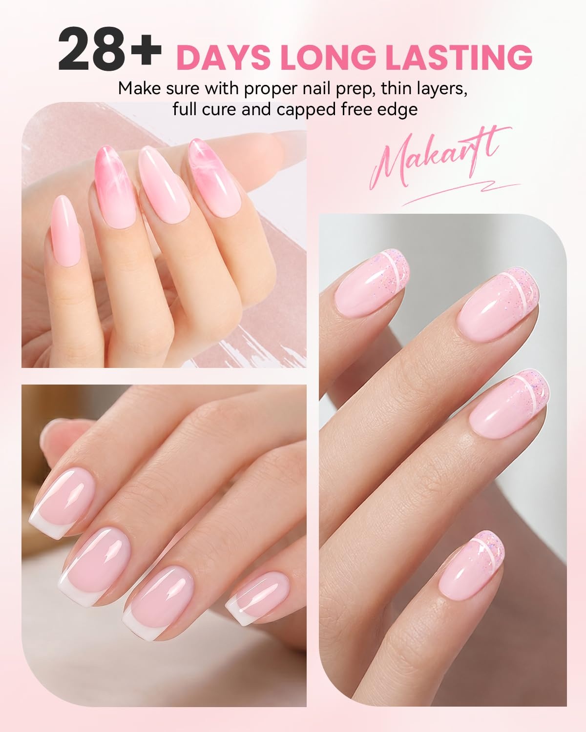 image:imageMakartt HemaFree Rubber Base Top Coat Set TpoFree 6in1 Rubber Gel Polish Nude No Wipe Top Coat for Thin Nails Repair Strengthener Building LongLasting Soak Off UV Salon Home Manicure 15MLPink